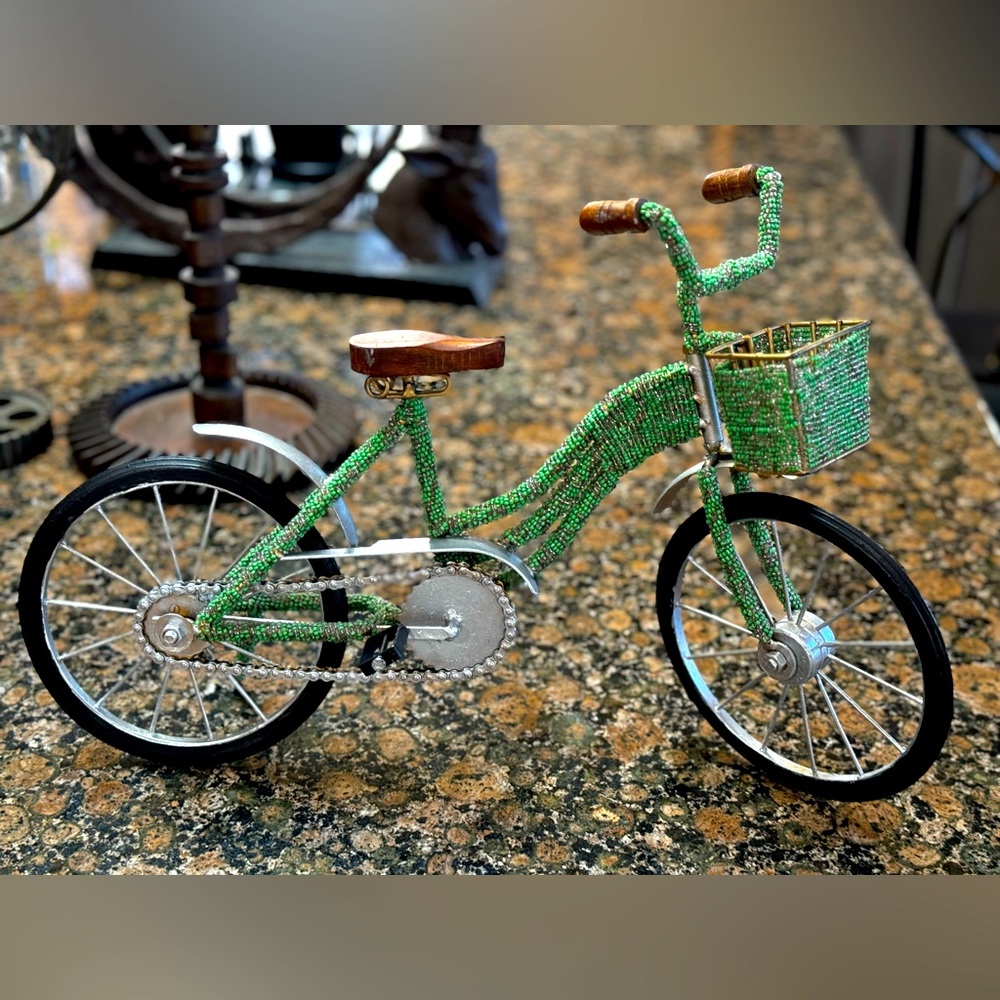 Miniature Bicycle Metal/Wood with seed beads